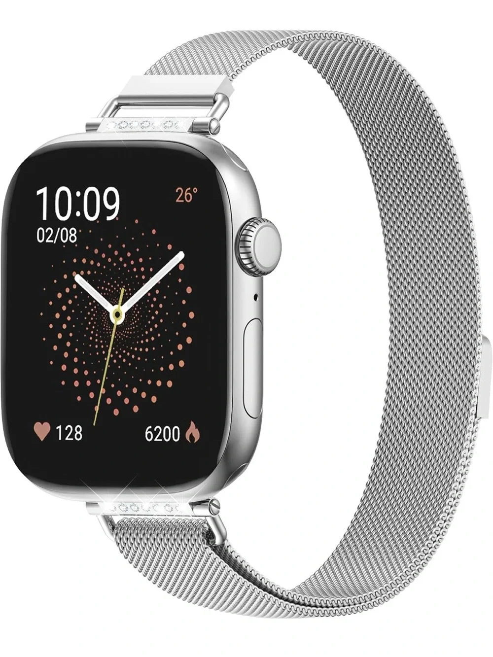 Slim Silver diamond rhinestone Smartwatch with Metal Milanese Band  (38-48 mm)
